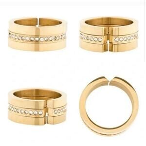 Vita Fede Cassio Rings Gold Plated Pave Crystals Stackable Adjustable 7.5 NEW